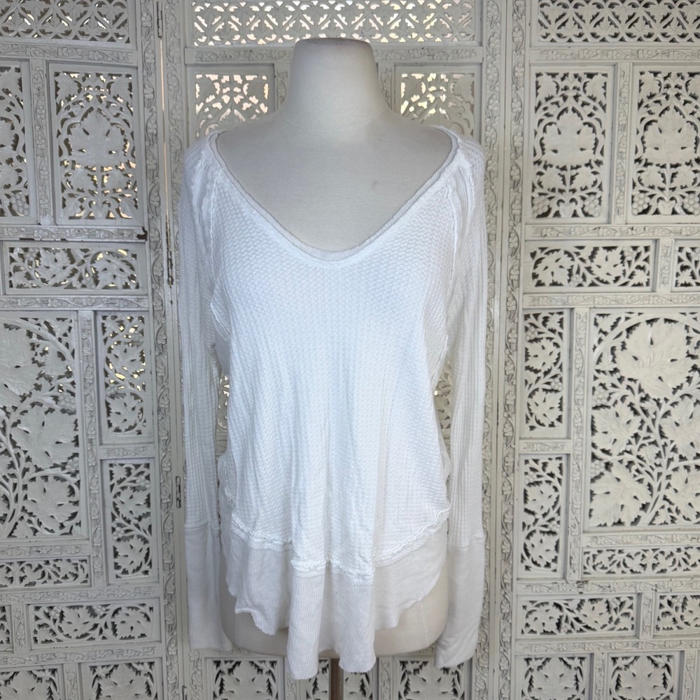 We The Free White Catalina Thermal Top XS Long Sleeve Boho Lagenlook Layering‎